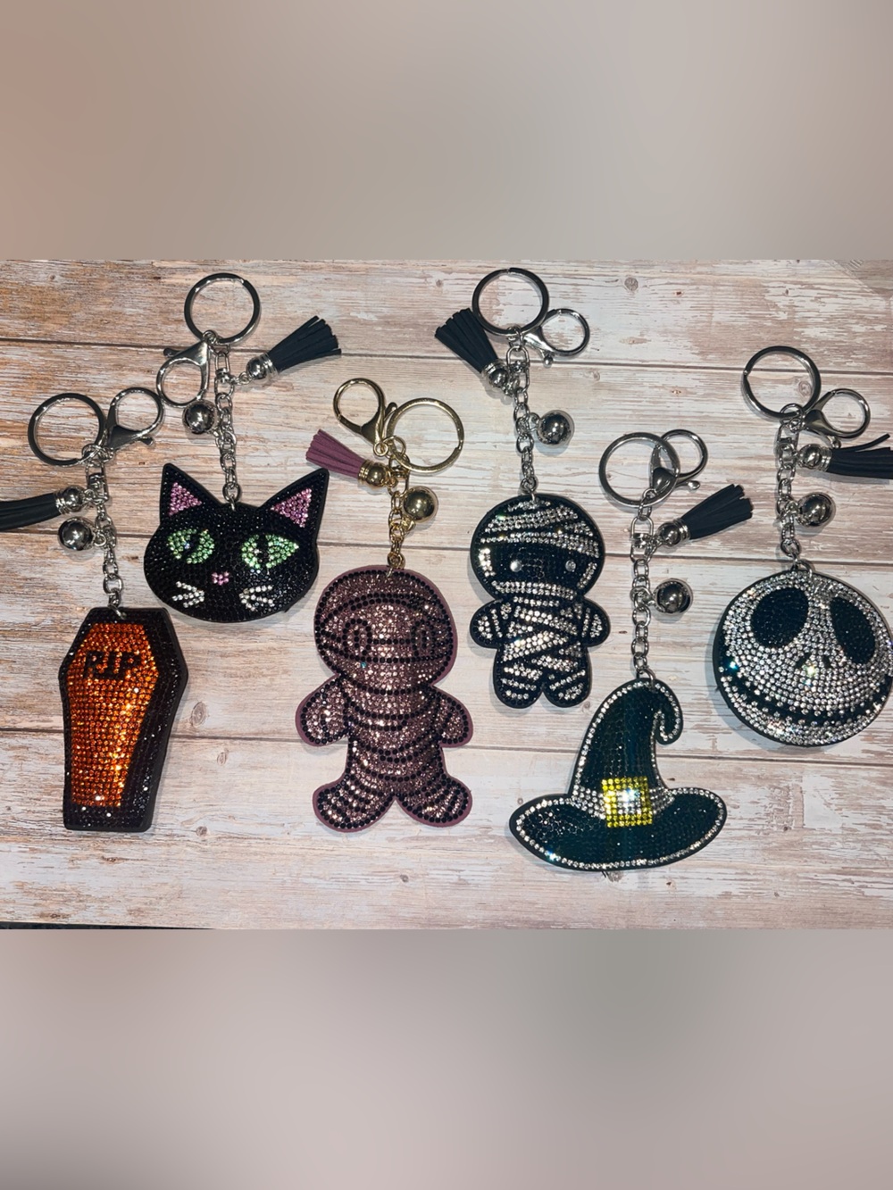 Rhinestone puffed HALLOWEEN Keychain Bag Charm with Tassel